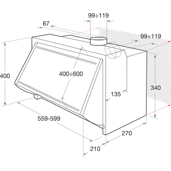 Indesit HOOD Built-in H 661.1 F (GY) Grey Built-in Mechanical Technical drawing