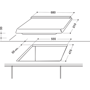 Indesit HOB PIM 750 AS (IX) Inox GAS Technical drawing