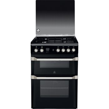 Indesit Double Cooker ID60G2(K)/UK Black A+ Enamelled Sheetmetal Frontal