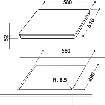 Indesit HOB VIA 640.1 C Black Induction vitroceramic Technical drawing