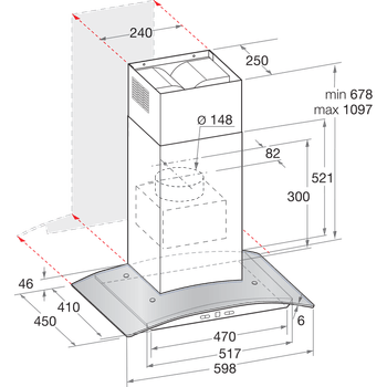 Indesit HOOD Built-in IHGC 6.4 AM X Inox Wall-mounted Mechanical Technical drawing