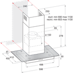 Indesit HOOD Built-in IHF 6.4 AM X Inox Wall-mounted Mechanical Technical drawing