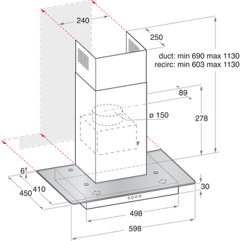 Indesit HOOD Built-in IHF 6.4 AM X Inox Wall-mounted Mechanical Technical drawing