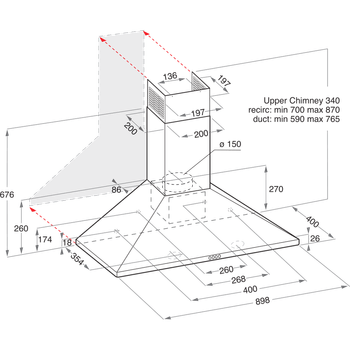 Indesit HOOD Built-in IHPC 9.4 AM X Inox Wall-mounted Mechanical Technical drawing