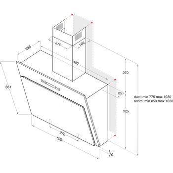 Indesit HOOD Built-in IHVP 6.4 AL K Black Wall-mounted Mechanical Technical drawing