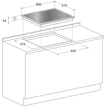 Indesit HOB PR 642 /I(BK) UK Black GAS Technical drawing