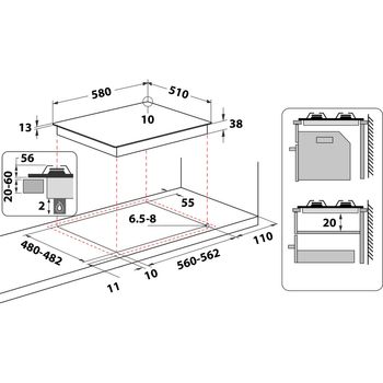 Indesit HOB THA 642 IX/I Inox GAS Technical drawing