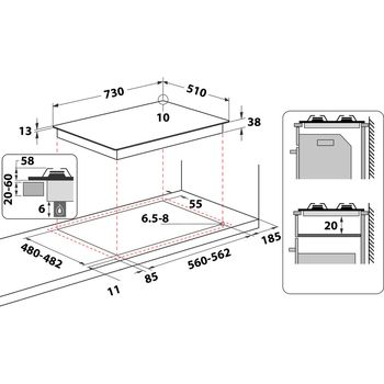 Indesit HOB THP 751 W/IX/I Inox GAS Technical drawing