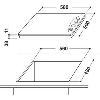 Indesit HOB PAA 642 /I(BK) UK Black GAS Technical drawing