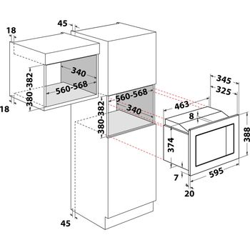 Indesit Microwave Built-in MWI 122.2 X (UK) Inox Electronic 20 MW+Grill function 800 Technical drawing