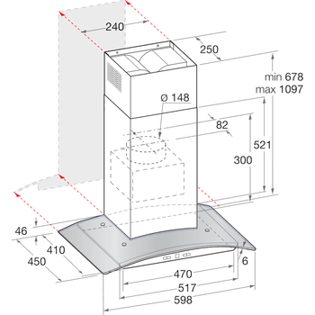 Indesit HOOD Built-in IHGC 6.5 LM X Inox Wall-mounted Mechanical Technical drawing