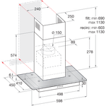 Indesit HOOD Built-in IHF 6.5 LM X Inox Wall-mounted Mechanical Technical drawing