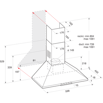 Indesit HOOD Freestanding UHPM 6.3F CS X/1 Inox Wall-mounted Mechanical Technical drawing