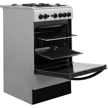 Indesit Cooker IS5G1PMSS/UK Silver painted GAS Perspective open