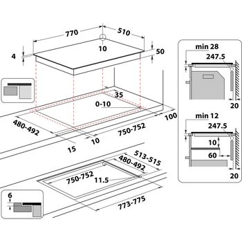 Indesit HOB IB 21B77 NE Black Induction vitroceramic Technical drawing