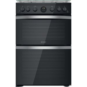 Indesit ID67G0MCB/UK 60cm Double Oven Gas Cooker - Black