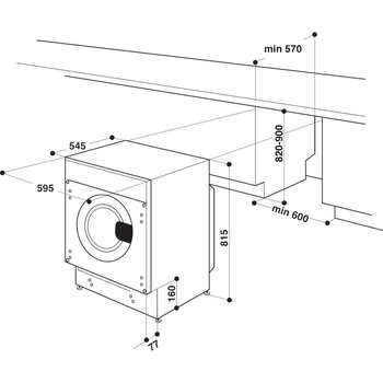 Indesit Washing machine Built-in BI WMIL 71252 UK N White Front loader E Technical drawing