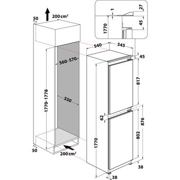 Indesit-Fridge-Freezer-Built-in-IBC18-5050-F1-White-2-doors-Technical-drawing