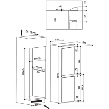 Indesit-Fridge-Freezer-Built-in-IB-5050-A1-D.UK-Steel-2-doors-Technical-drawing