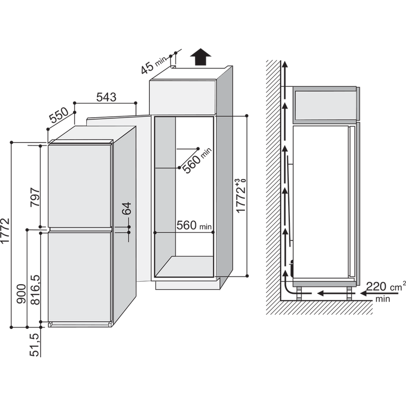 Indesit-Fridge-Freezer-Built-in-IN-C-325-FF-White-2-doors-Technical-drawing