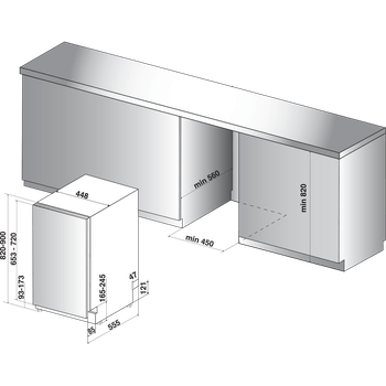 Indesit-Dishwasher-Built-in-DSIE-2B10-UK-Full-integrated-A--Technical-drawing