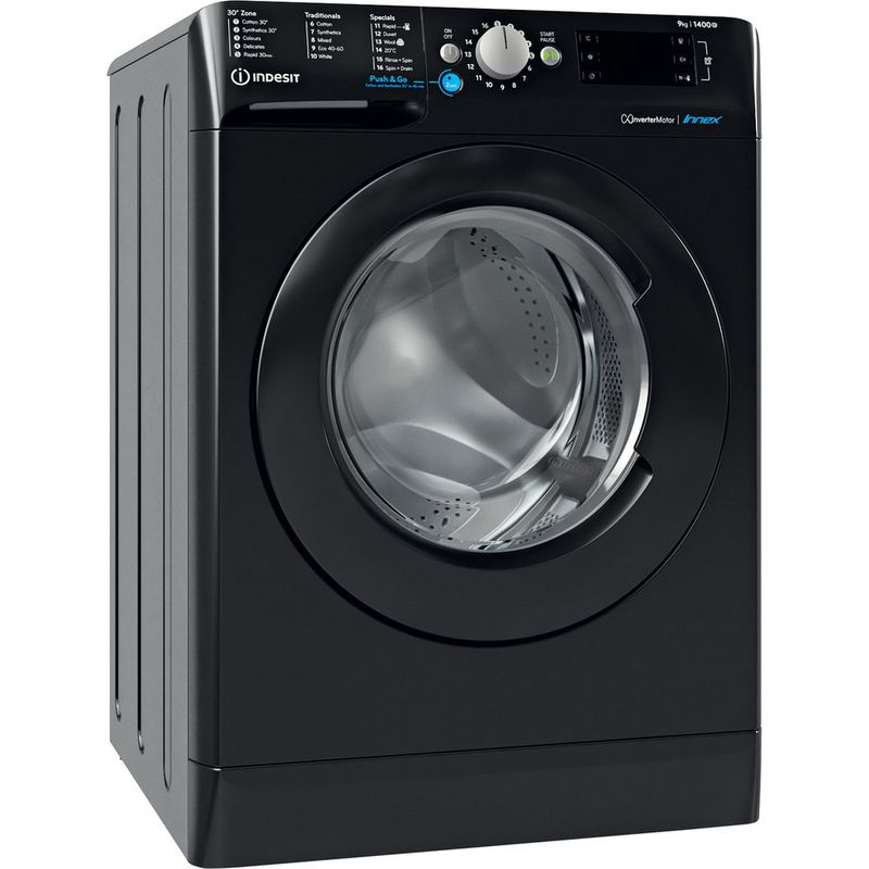Indesit-Washing-machine-Free-standing-BWE-91484X-K-UK-N-Black-Front-loader-C-Perspective