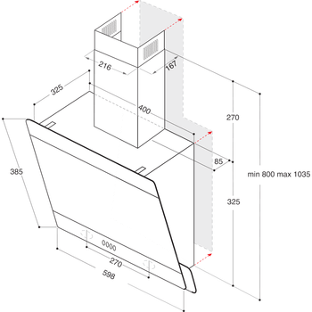 Indesit HOOD Built-in IHVP 65F LM K Black Freestanding Electronic Technical drawing