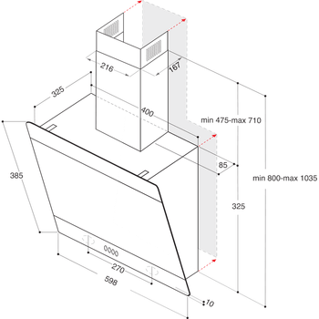 Indesit HOOD Built-in IHVP 62F LT K Black Freestanding Electronic Technical drawing