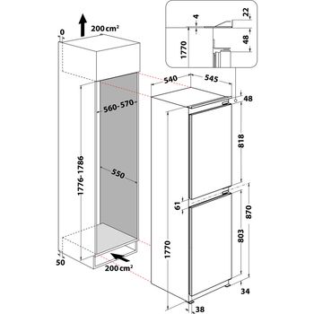 Indesit Fridge Freezer Built-in E IB 150502 D UK White 2 doors Technical drawing