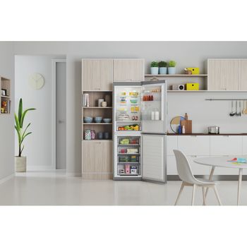 Indesit-Fridge-Freezer-Freestanding-IBTNF-60182-S-UK-Silver-2-doors-Lifestyle-frontal-open