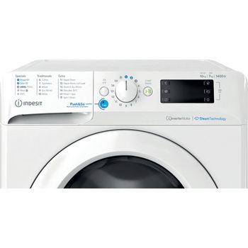 Indesit Washer dryer Freestanding BDE 107436 WV UK White Front loader Control panel