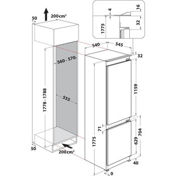 Indesit-Fridge-Freezer-Built-in-KINH-1271-B4UK-Zinc-Metal-2-doors-Technical-drawing